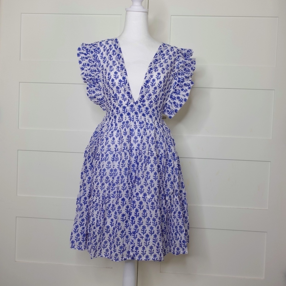 Oliphant Dress New Cross back mini Flora Blue print size XXS and XS Available